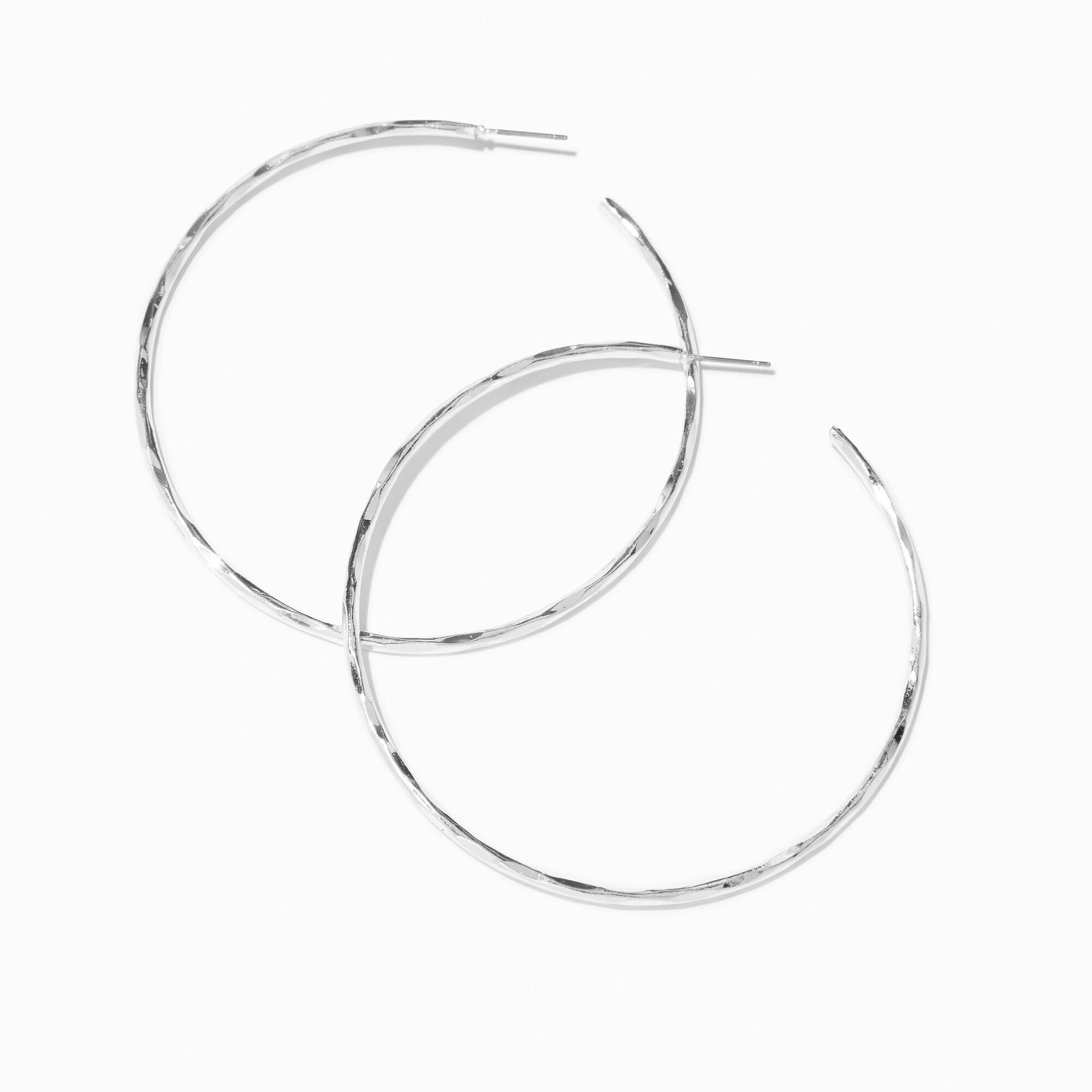 View Claires Tone Textured 70MM Hoop Earrings Silver information