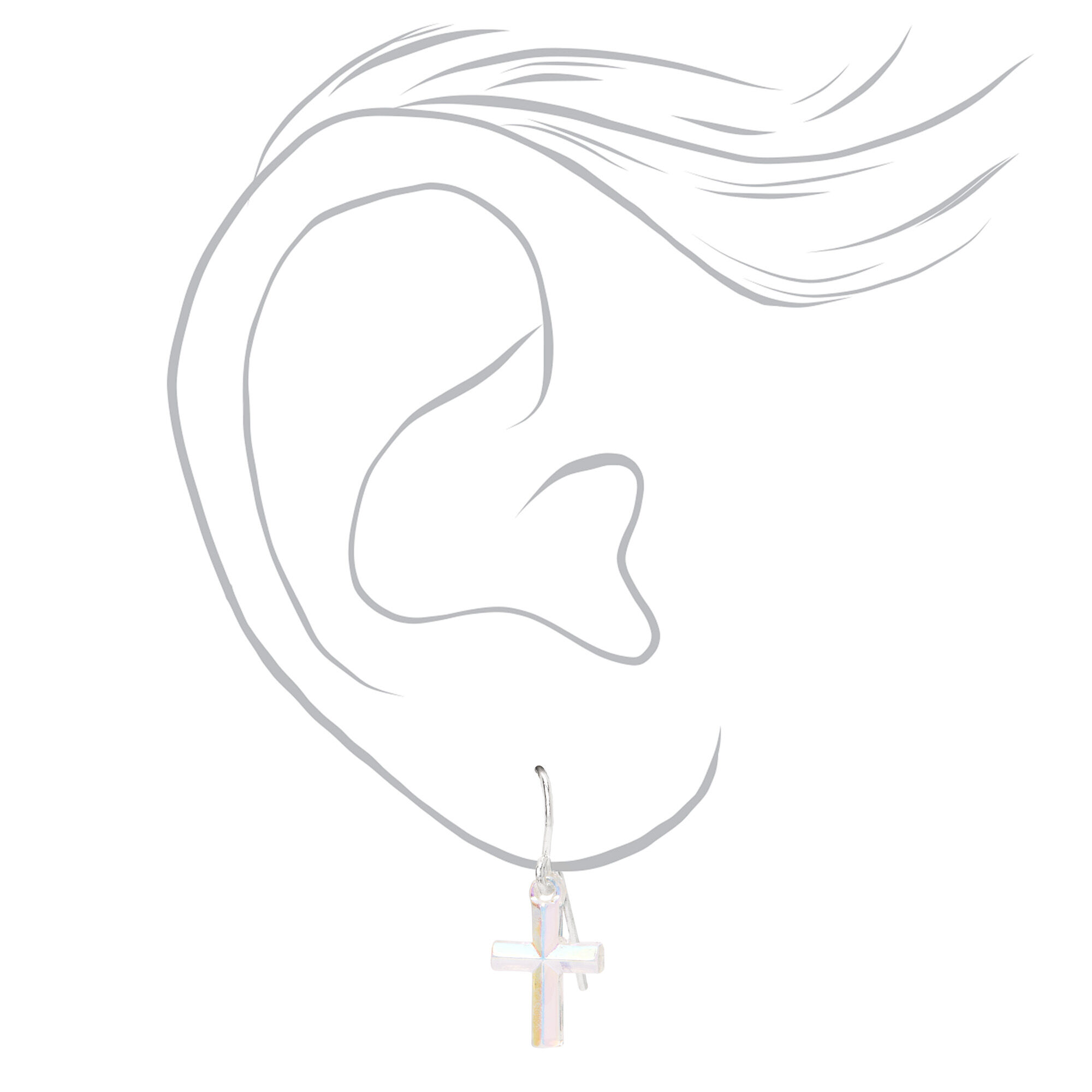Silver 1" Cross Drop Earrings - White,