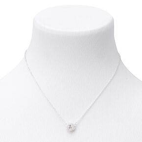 Silver-tone Cubic Zirconia Round Halo Pendant Necklace,