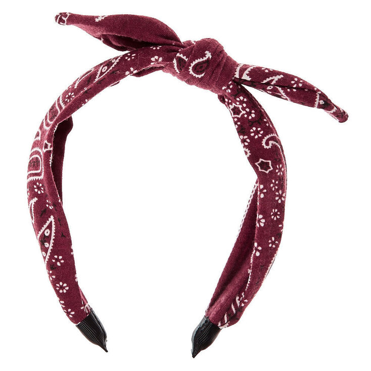 Bandana Knotted Bow Headband - Burgundy,
