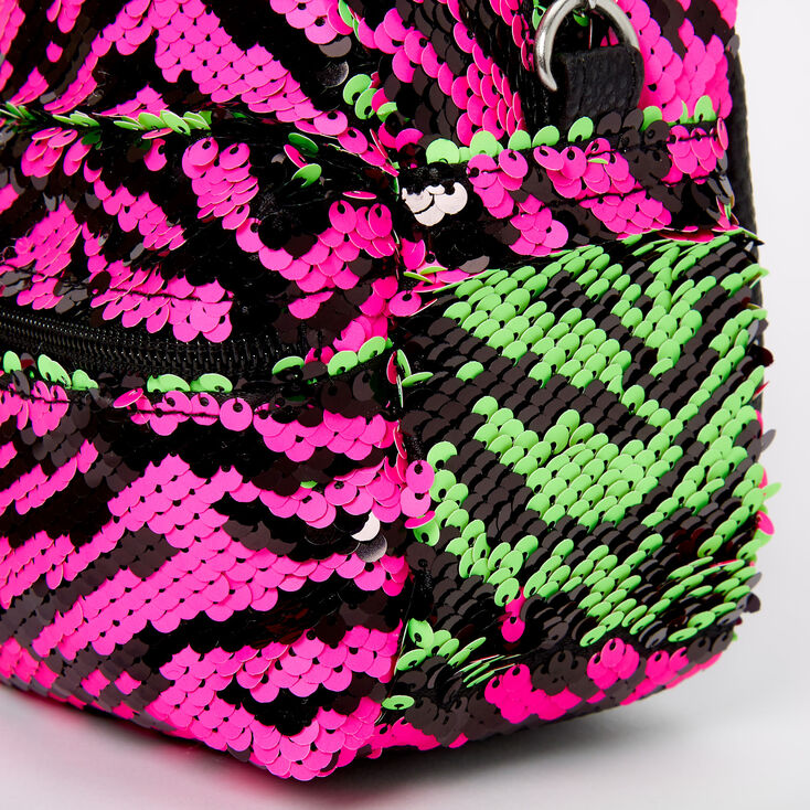 Reversible Sequin Zebra Mini Backpack Crossbody Bag,