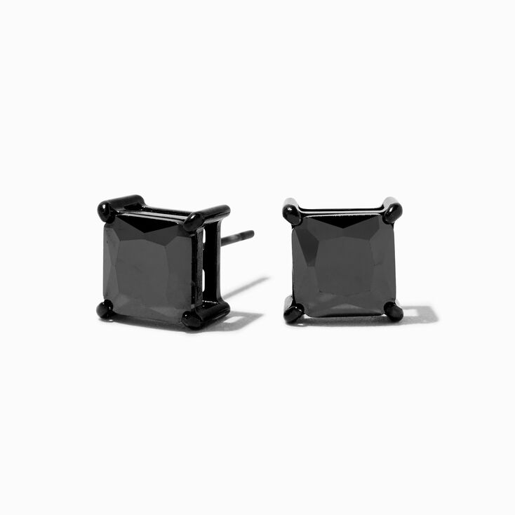 Black Stainless Steel Cubic Zirconia 8MM Square Stud Earrings,