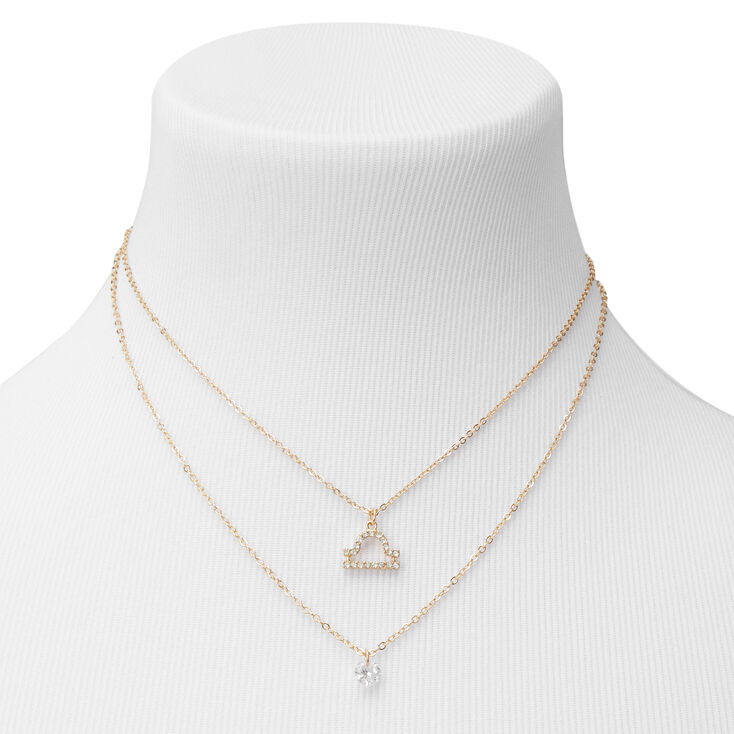 Gold Cubic Zirconia Zodiac Multi Strand Necklace - Libra,