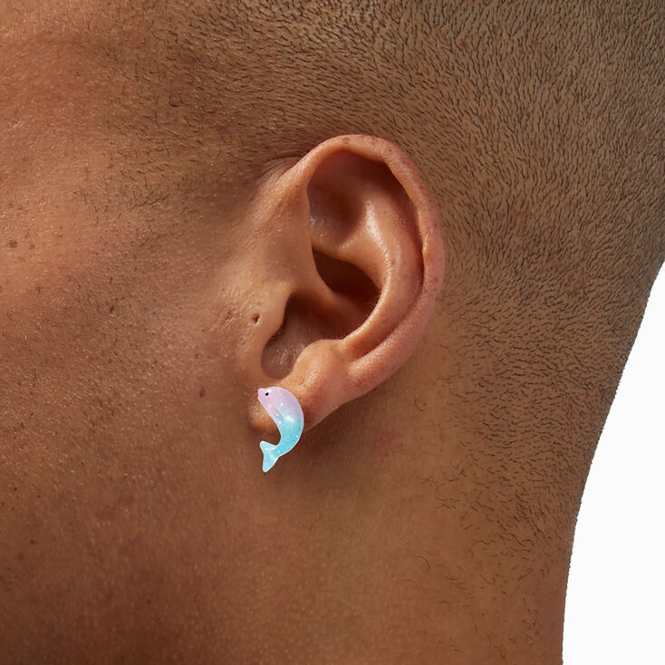 Silver Pastel Ombre Dolphin Clip-On Earrings,