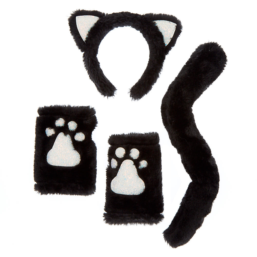 Girls Fancy Dress Black Cat Ears Tail Paw Gloves Costume Set Age 2