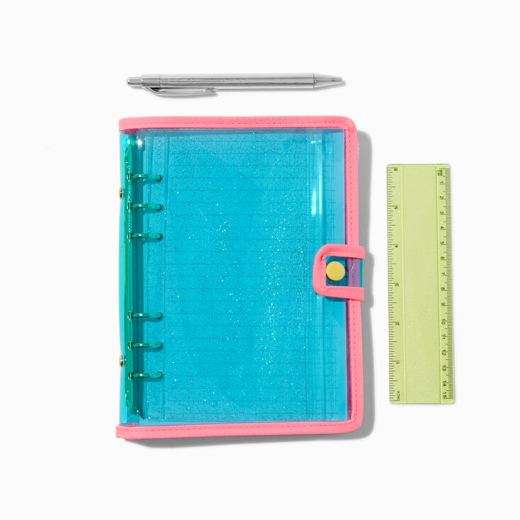 Blue Glitter Clear Spiral Notebook Set,