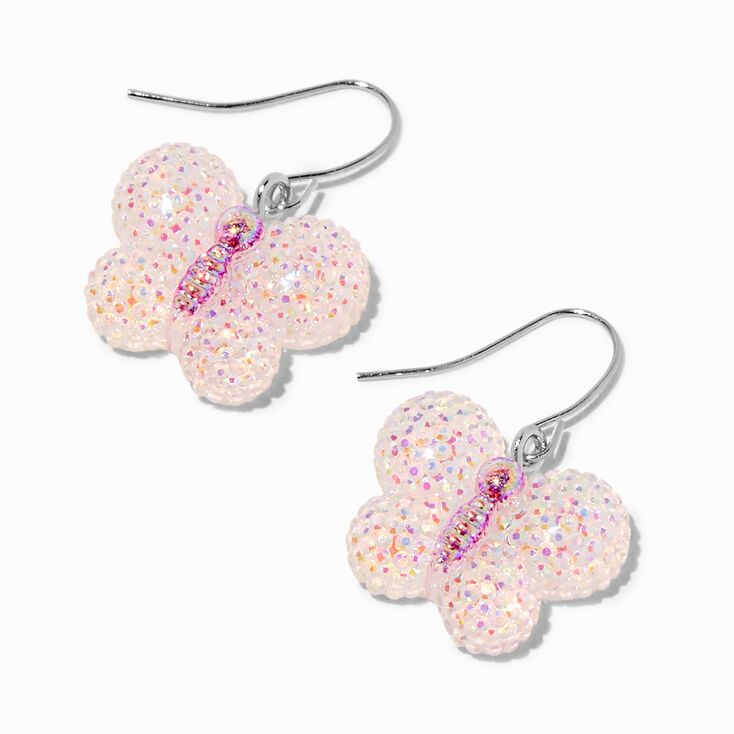 Pink Butterfly Textured Drop Earrings,