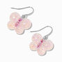 Pink Butterfly Textured Drop Earrings,