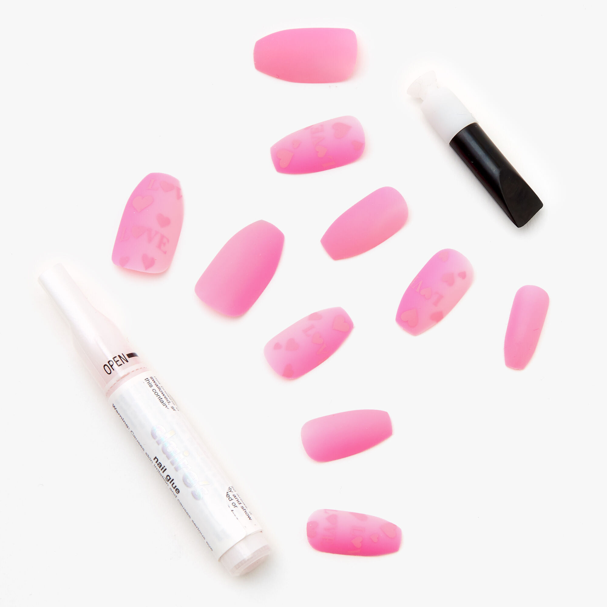Hearts and Love Coffin Faux Nail Set