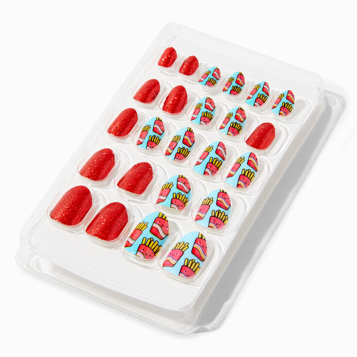 Red Glitter French Fries Stiletto Press On Vegan Faux Nail Set - 24 Pack,