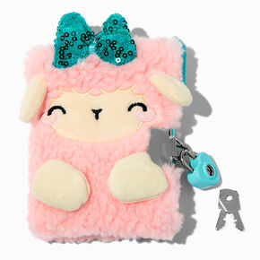 Claire&#39;s Club Pink Sherpa Lamb Plush Mini Lock Diary,