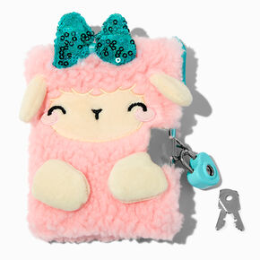 Claire&#39;s Club Pink Sherpa Lamb Mini Plush Lock Diary,
