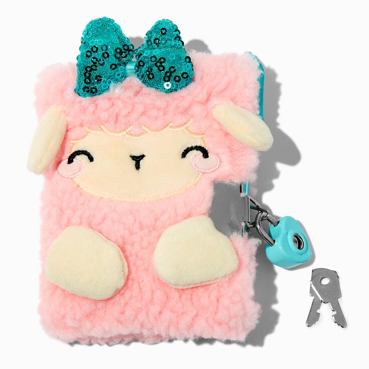 Claire&#39;s Club Pink Sherpa Lamb Mini Plush Lock Diary,