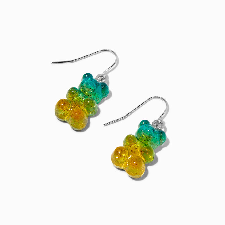 Green &amp; Yellow Ombre Glitter Gummy Bear 0.5&quot; Drop Earrings,