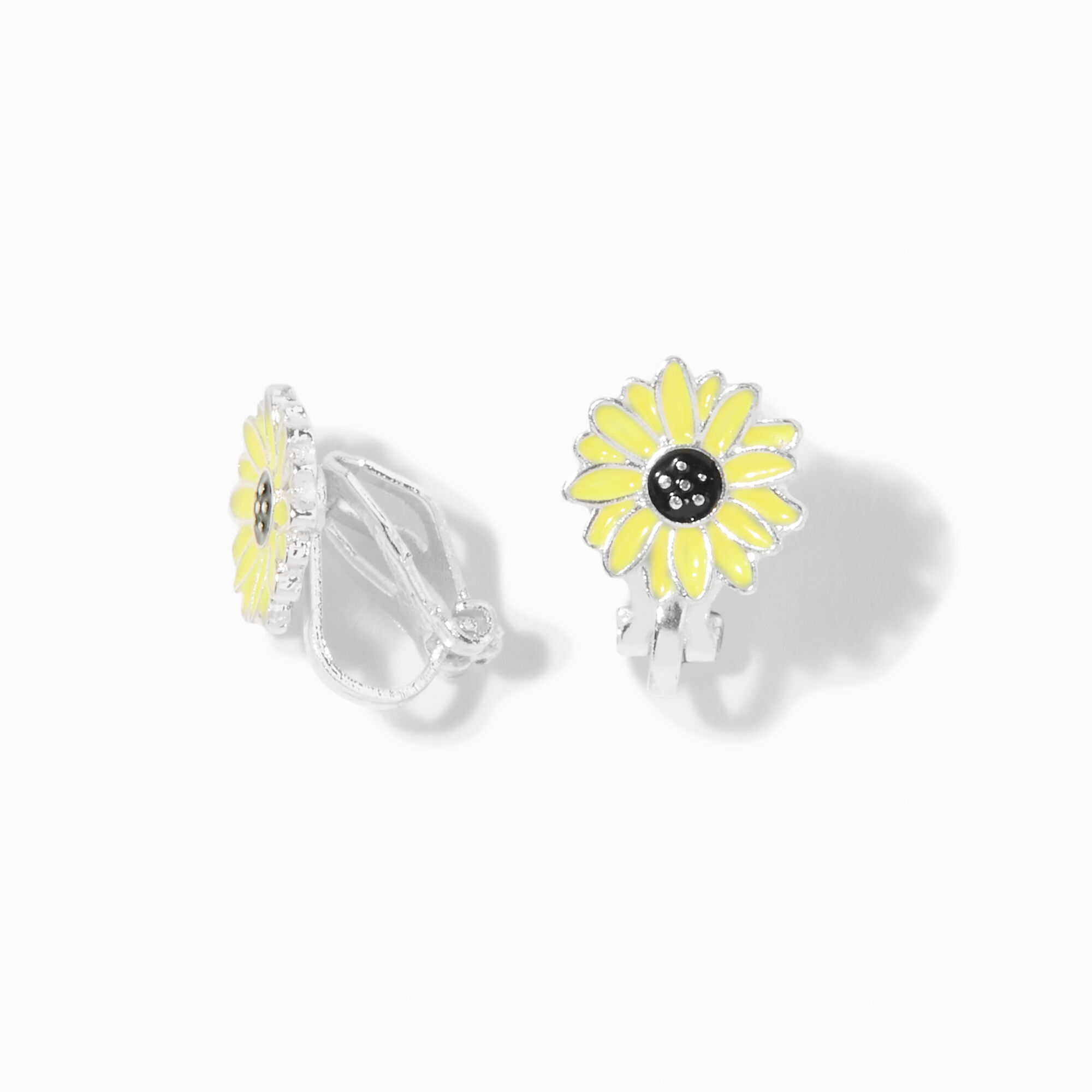 View Claires Enamel Sunflower Clip On Stud Earrings Yellow information