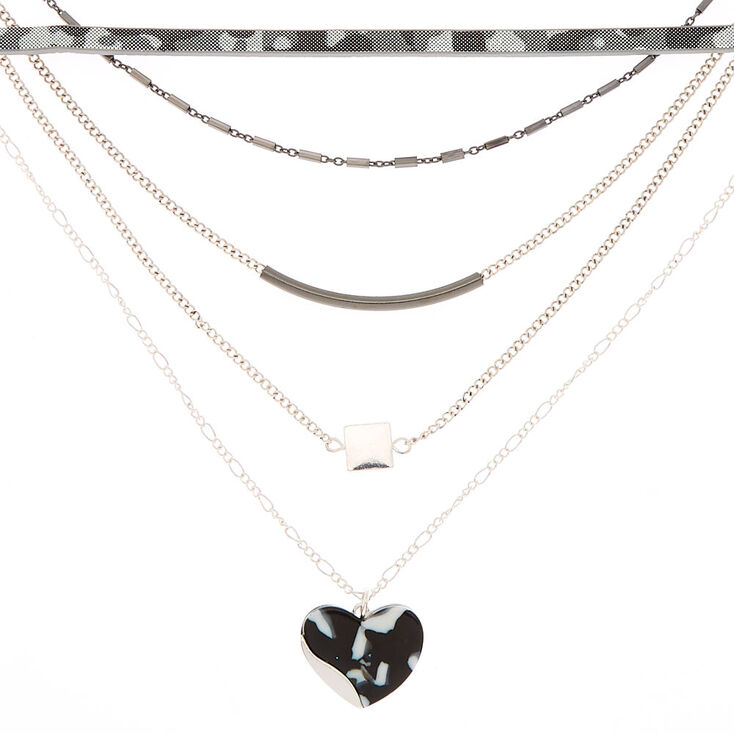 Black &amp; White Resin Multi Strand Necklaces - 3 Pack,