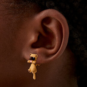 Movable Pug Clip-On Drop Earrings,