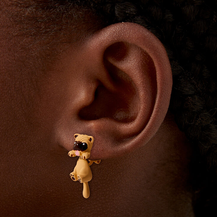 Movable Pug Clip-On Drop Earrings,