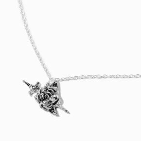 Silver-tone Rose &amp; Dagger Pendant Necklace ,