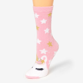 Cozy Unicorn Star Crew Socks - Pink,