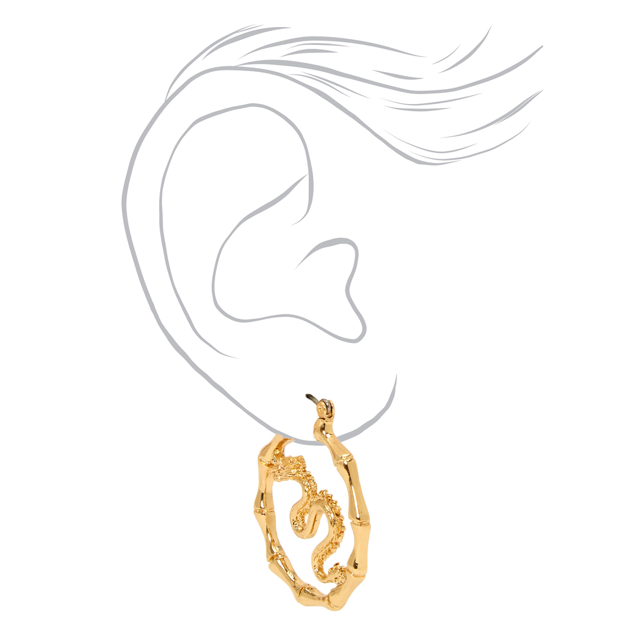 Gold 30MM Dragon Bamboo Hoop Earrings,