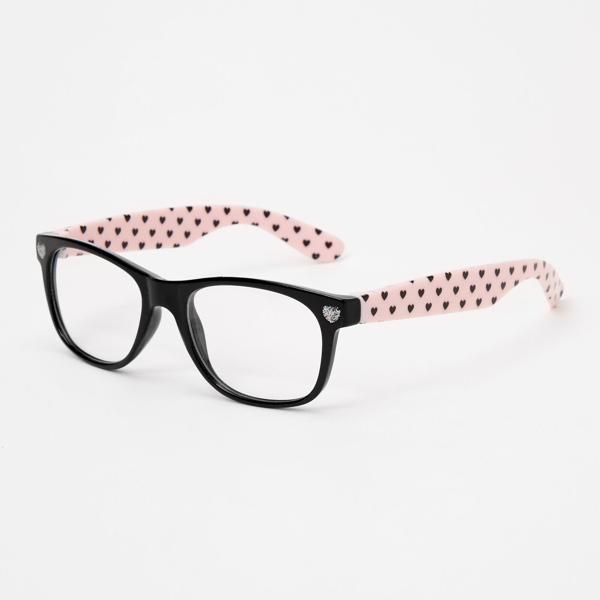 Claire s Club Hearts Clear Lens Black Frames
