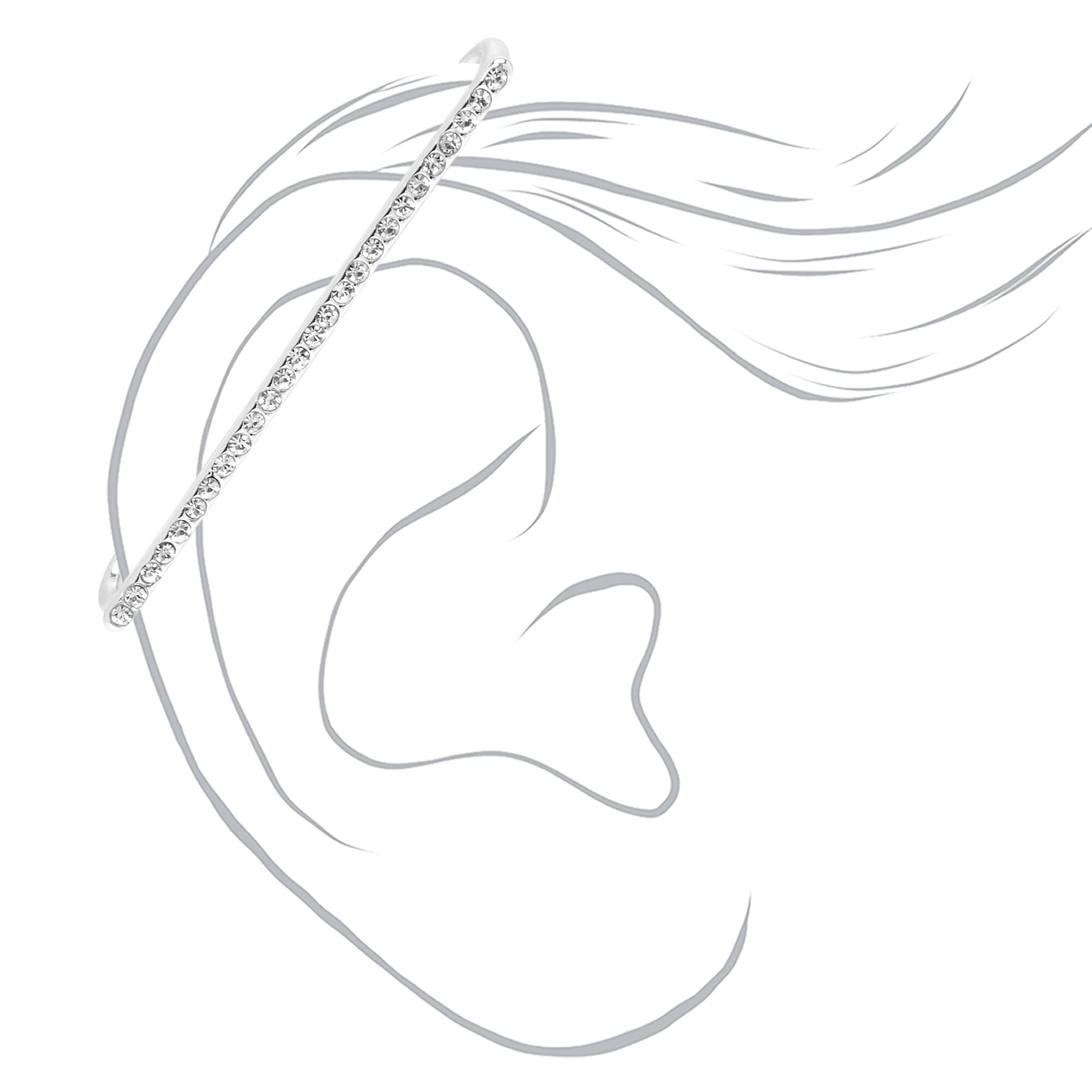 Silver Crystal Industrial Ear Cuff,