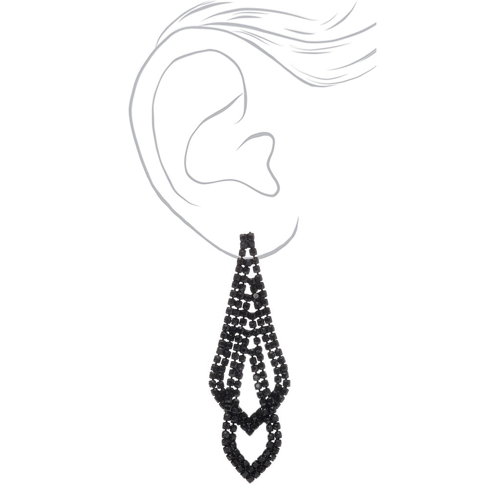 Black 2.5" Rhinestone Double Layered Drop Earrings,