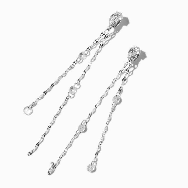 Silver-tone Front &amp; Back Cubic Zirconia Disc Chain 2.5&quot; Linear Drop Earrings,