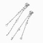 Silver-tone Front &amp; Back Cubic Zirconia Disc Chain 2.5&quot; Linear Drop Earrings,
