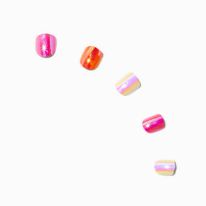 Claire&#39;s Club Pink &amp; Orange Chrome Square Press On Vegan Faux Nail Set - 24 Pack,