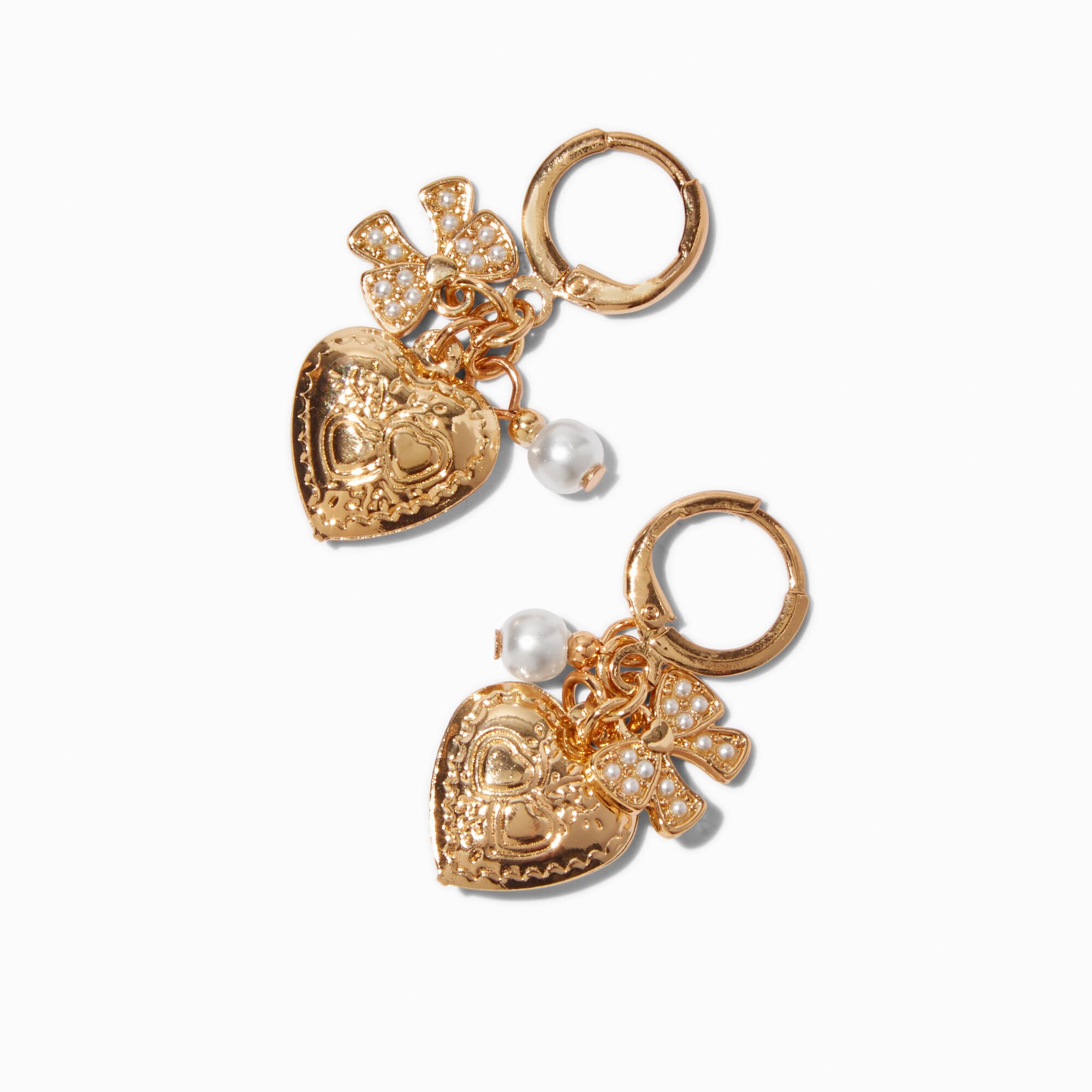 Gold-tone Heart Charms Hoop Earrings,