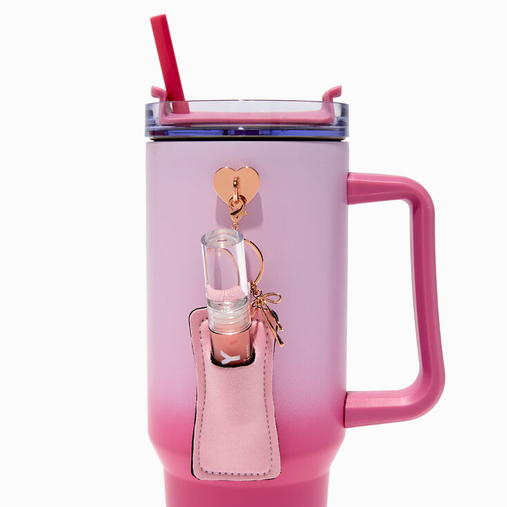 Rose Gold-tone Heart &amp; Bow Pink Lip Balm Holder Sticker Charm,