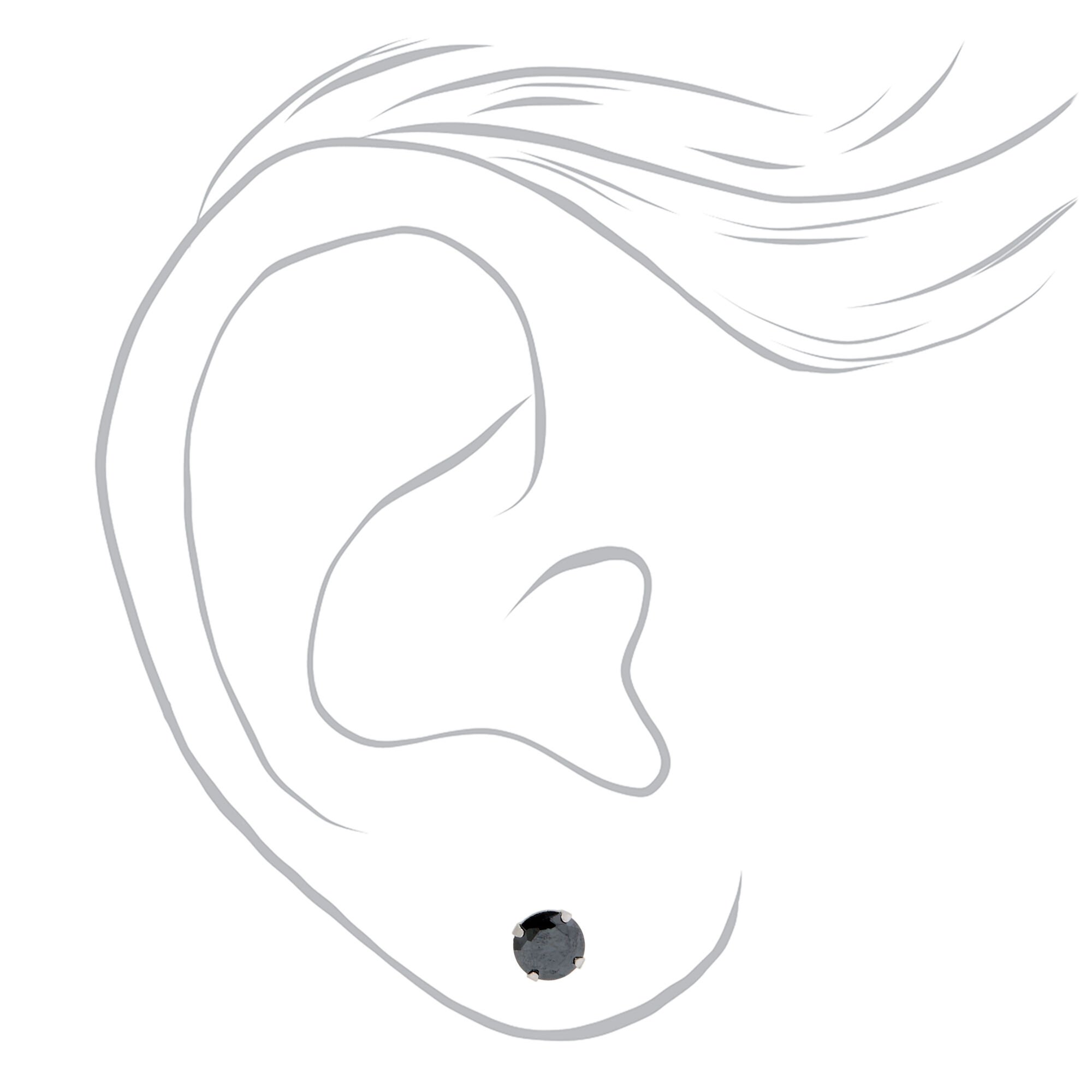 Stainless Steel 5mm Black Cubic Zirconia Studs Ear Piercing Kit with Ear Care Solution,