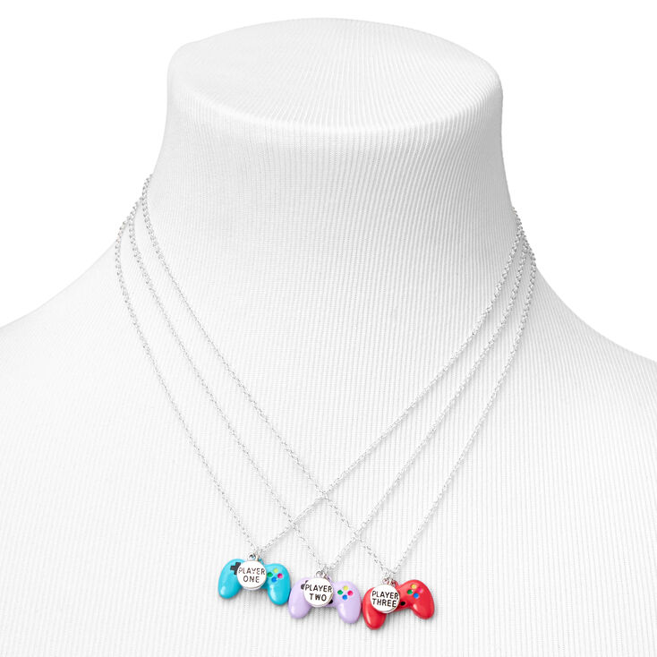 Claire's Silver Best Friends Gem Pendant Necklaces - 3 Pack, Silver,Adult.  