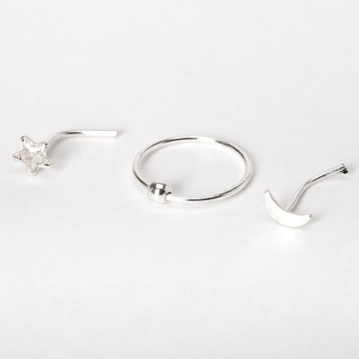 Crystal Nose Rings Sterling-Silver Different Colours Claw-Set with Diamond Pier