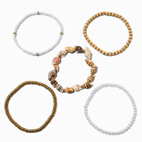 Gold-tone Sea Shell Stretch Bracelets - 5 Pack ,
