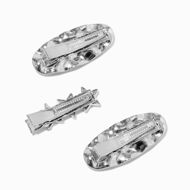 Silver-tone Hammered Star &amp; Hearts Hair Clips - 3 Pack,