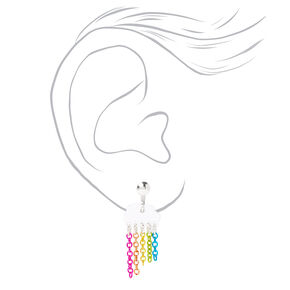 Silver-tone Rainbow Chain Cloud Clip On Stud Earrings,