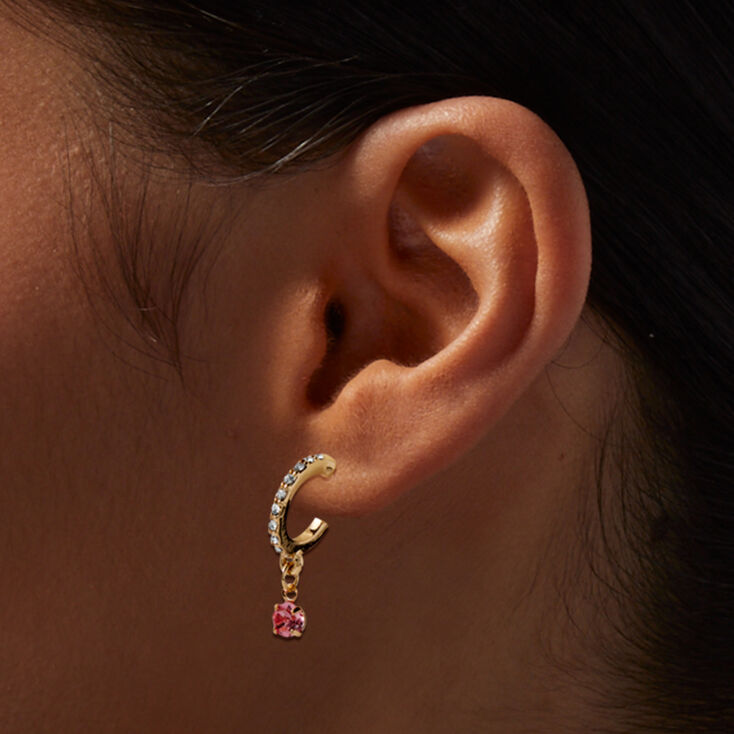 Gold-tone Pink Stone Earring Stackables Set - 3 Pack