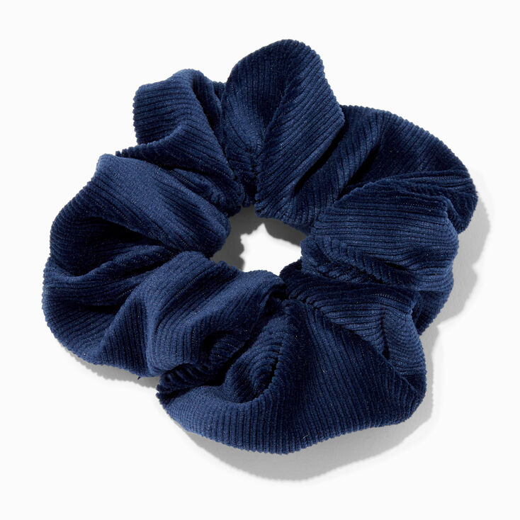 Medium Navy Blue Velvet Ribbed Hair Scrunchie,