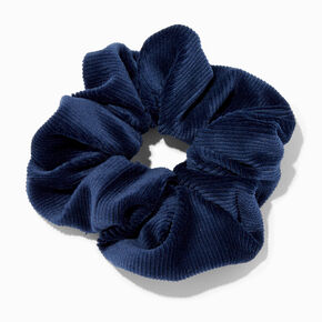 Ribbed Velvet Medium Hair Scrunchie - Navy Blue,