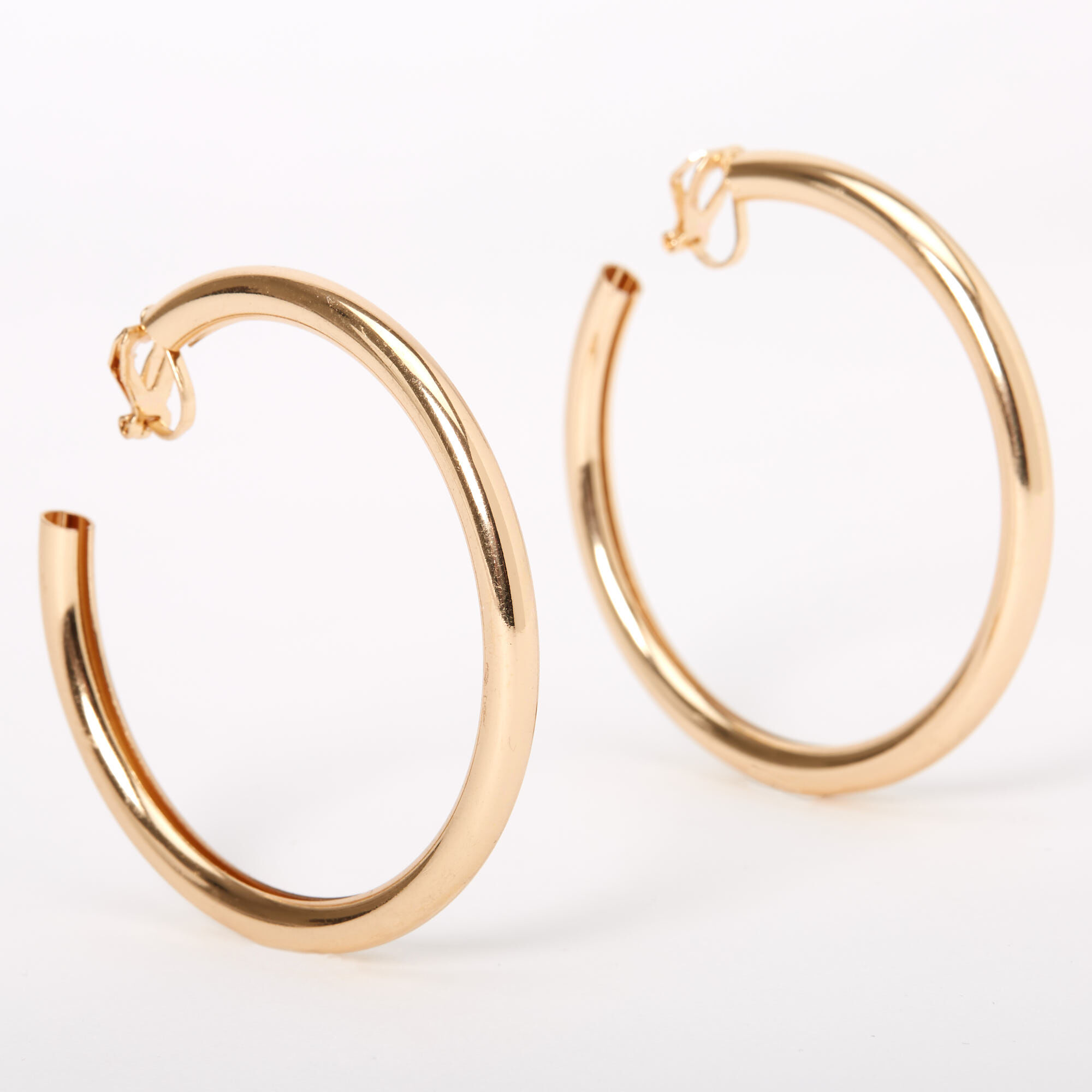 Gold 60mm Tube Clip On Hoop Earrings Claires