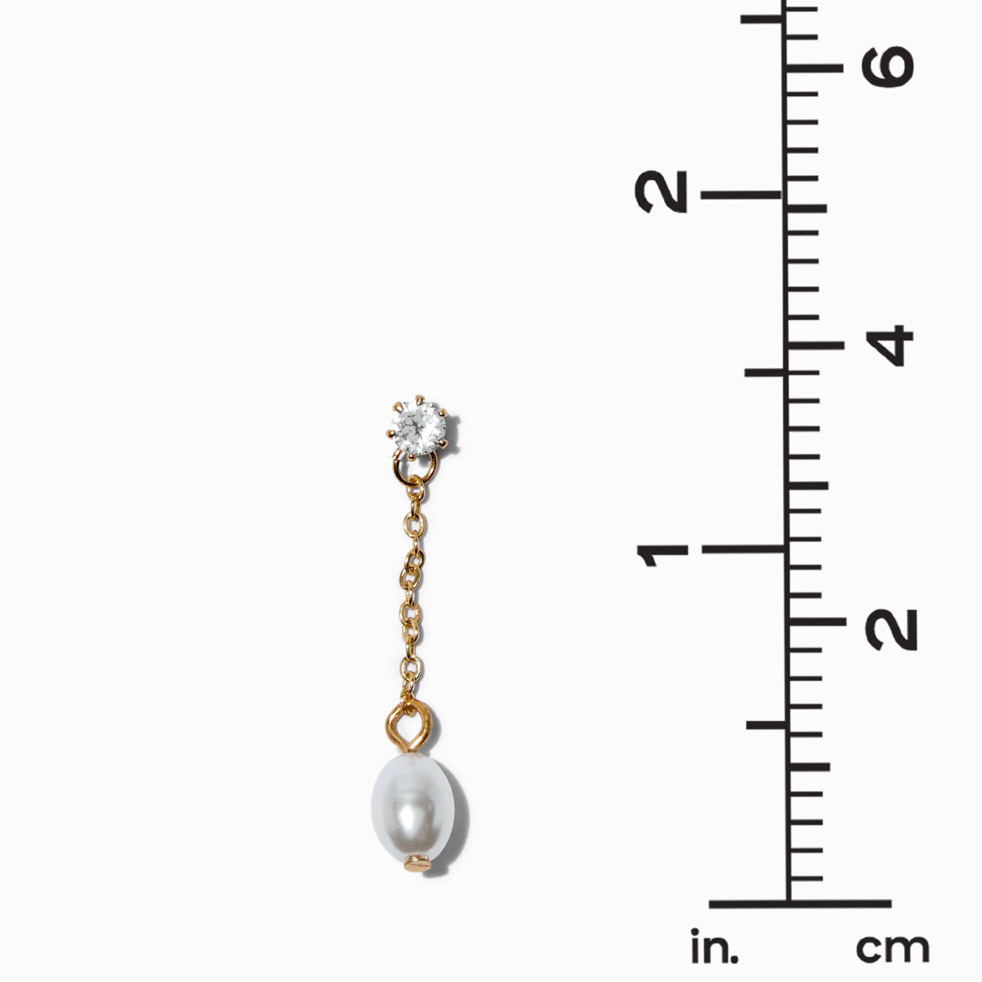 Pendantes linéaires 4 cm avec zircon cubique d'imitation et perles d'imitation couleur dorée,
