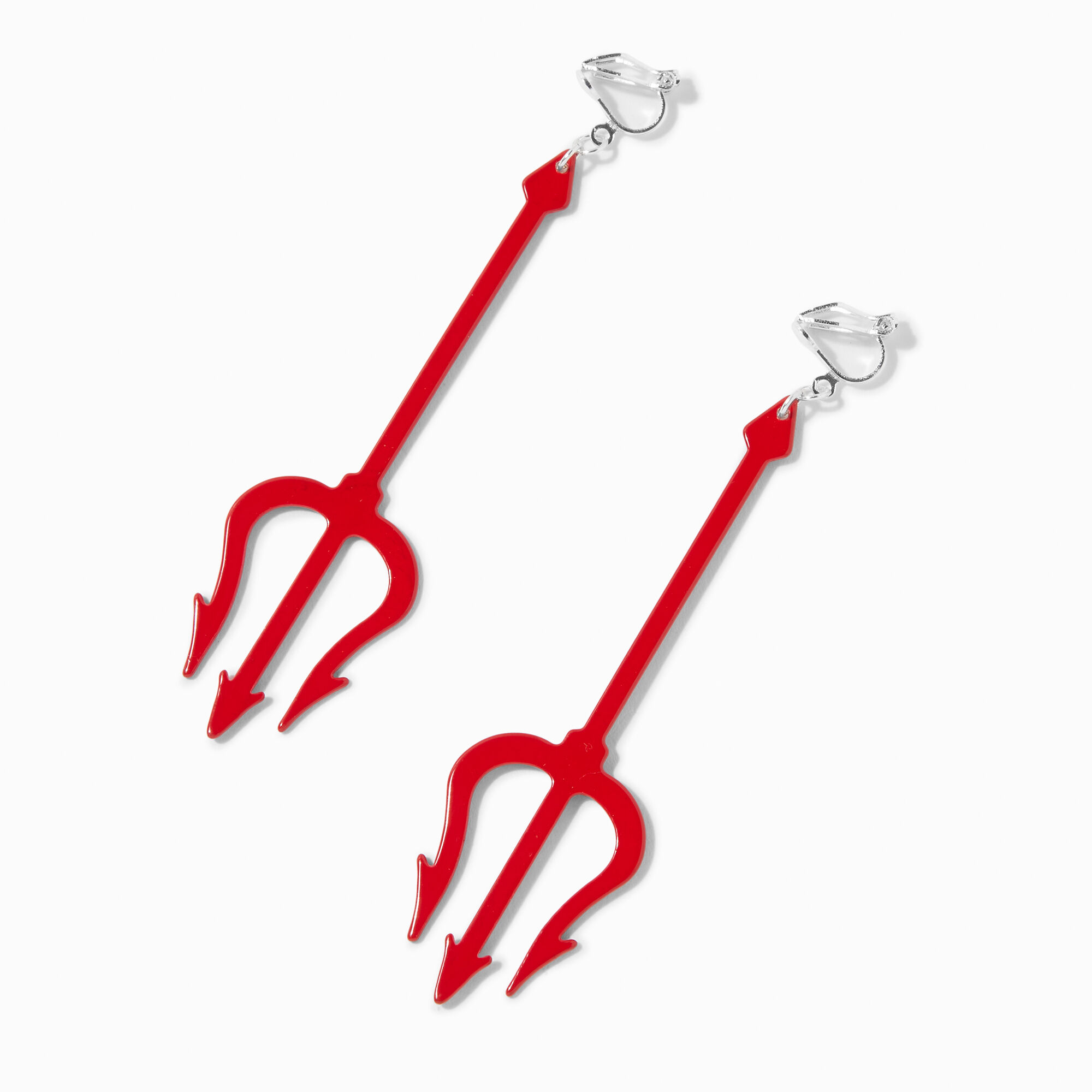 View Claires Devil Pitchfork 3 ClipOn Drop Earrings Red information