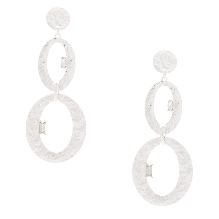 Claire's Pendantes ovales 8 cm couleur argenté effet martelé