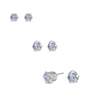 Silver Cubic Zirconia Round Stud Earrings - 5MM, 6MM, 7MM,