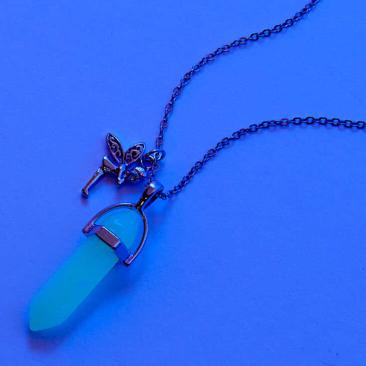 Light Blue Glow In The Dark Mystical Gem Pendant Necklace,