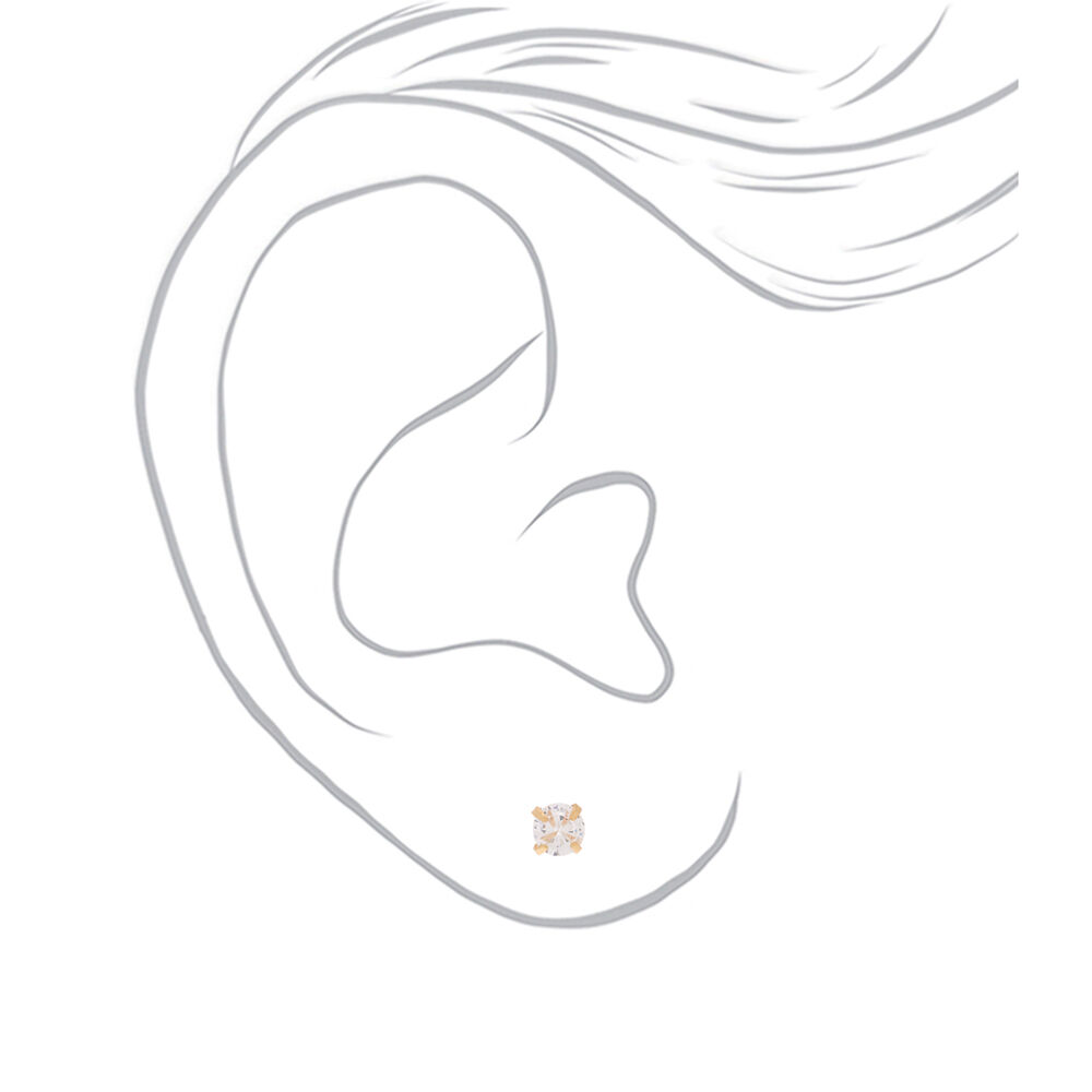 Gold Cubic Zirconia Round Martini Stud Earrings - 6MM,