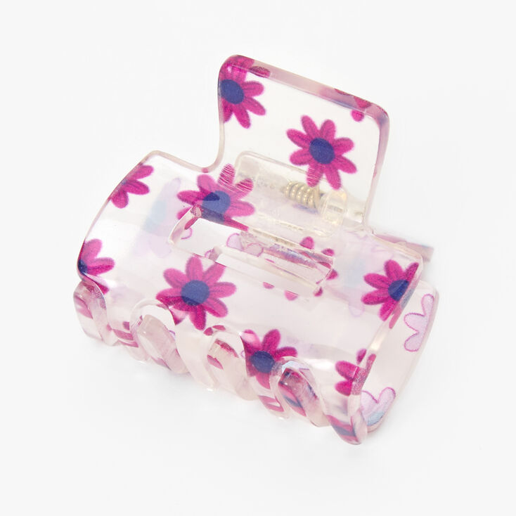 Pince &agrave; cheveux transparente avec fleurs violettes,